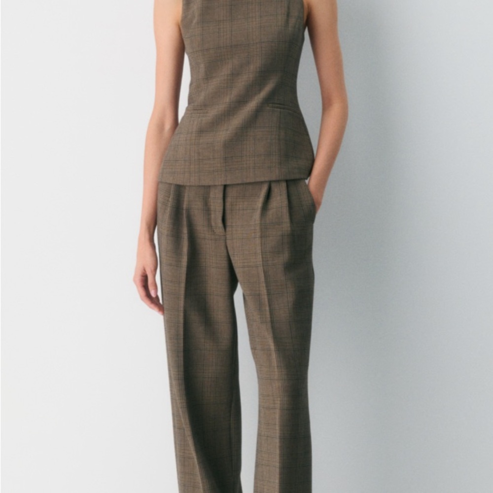 Aritzia Babaton Bellevue Tyson check Brown Plaid Women's Top size 0 NWT - Picture 5 of 7